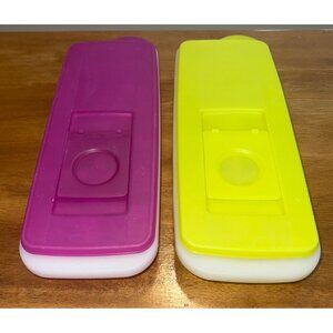 Vintage Tupperware Ice Cube Trays Lot of 2 Purple Yellow Flip Lid Fresh & Pure